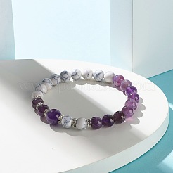 Браслет из натуральных смешанных камней и синтетического говлита с круглыми бусинами BJEW-JB06919