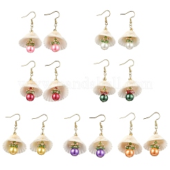 7 пара серег-ракушек из нержавеющей стали 304 с круглыми подвесками EJEW-MZ00549