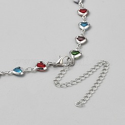 Сплав цветной кубический цирконий сердце звено цепи ожерелья&nbsp;NJEW-WH0002-218