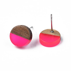 Серьги-гвоздики из прозрачной смолы и ореха EJEW-N017-008-A05