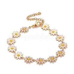 Bracelet à maillons marguerite en émail&nbsp;BJEW-P271-01G
