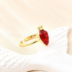 Латунные эмалевые манжеты открытые кольца для женщин RJEW-F184-13A-G