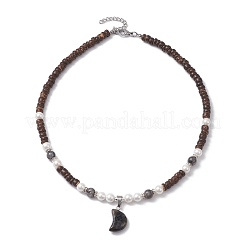 Collane con ciondolo luna larvikite da donna&nbsp;NJEW-JN04664-02