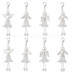 8 шт. 8 стиля подвеска в виде ангела из матового акрила и стеклянного жемчуга HJEW-JM03488