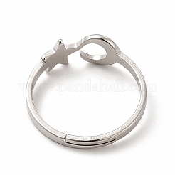 Bague réglable en acier inoxydable 304 anti-ternissement avec étoile et lune pour femme&nbsp;LS-RJEW-B027-15P
