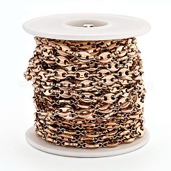 イオンプレーティング（IP）304ステンレススチールコーヒー豆チェーン  スプールで  溶接されていない  ローズゴールド  7.3x5.2x1.4mm  約32.8フィート（10m）/ロール。&nbsp;CHS-N002-01RG