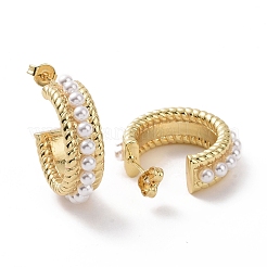 Серьги-гвоздики c-образной формы из абс-пластика с жемчугом EJEW-G339-04G