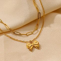 Ожерелья с подвесками-бантиками из нержавеющей стали 304&nbsp;LS-NJEW-L182-001G-04