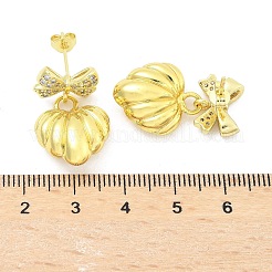 Серьги-гвоздики с бантом из латуни с микропаве из прозрачных кубических цирконий для женщин EJEW-U057-03G