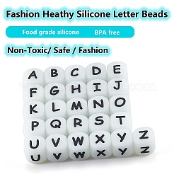 20 pièces cube lumineux lettre perles de silicone 12x12x12mm dés carrés alphabet perles avec 2mm trou entretoise perles de lettre en vrac pour bracelet collier fabrication de bijoux&nbsp;JX437Z