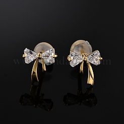 Серьги-гвоздики bowkont из латуни с микропаве из прозрачных кубических цирконий&nbsp;EJEW-B131-03G
