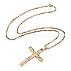 Zweifarbige religiöse Halskette mit Jesuskreuz-Anhänger aus Edelstahl 201 und Boxkette aus Edelstahl 304&nbsp;SA-CBA3211-02GP