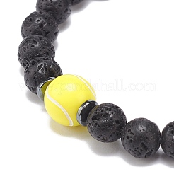 Bracciale elasticizzato in pietra lavica naturale&nbsp;BJEW-JB08553-03