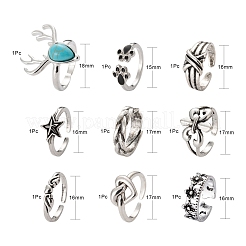 9 pièces 9 bagues en alliage réglables de style&nbsp;RJEW-LS0001-16AS