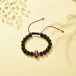 Bracelet en pierre de lave naturelle et perles tressées en acrylique&nbsp;BJEW-JB08554