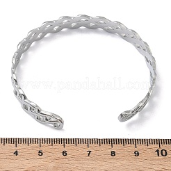 女性用304ステンレススチールカフバングル  波  ステンレス鋼色  内径：2.05x2.32インチ（5.2x5.9cm）&nbsp;BJEW-A160-04P