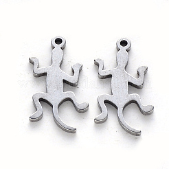 変色しにくい201ステンレススチールペンダント  レーザー切断  ヤモリ  ステンレス鋼色  17.5x9.5x1mm  穴：1mm&nbsp;X-STAS-N092-48