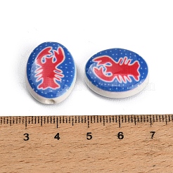 印刷された手作りの磁器のビーズ  ロブスターの楕円形  レッド  21x17~17.5x7.5mm  穴：2.5~3mm&nbsp;PR-CBAB520-01B