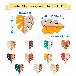 22 pièces 11 couleurs pendentifs en résine et bois de noyer&nbsp;RESI-BT0001-06