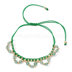 Браслеты из цветочных стеклянных бусин и натурального зеленого авантюрина BJEW-MZ00222-01