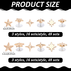 96セット6スタイルの合金リベット  DIYの財布作り用品  スター  ゴールドカラー  10~12mm  16セット/スタイル&nbsp;DIY-PH0036-93G