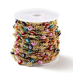 Fiore smaltato in ottone fatto a mano e catena a maglie malocchio&nbsp;CHC-D032-02G-02