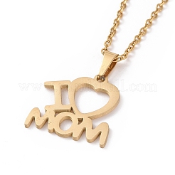 Комплект из серег-гвоздиков и ожерелья с подвеской в виде сердца из нержавеющей стали 304 с надписью «Я люблю маму» AJEW-B019-08