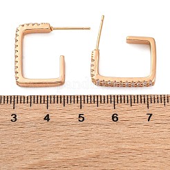 Прямоугольные серьги-гвоздики из латуни с микропаве из прозрачных кубических цирконий&nbsp;EJEW-K300-30G