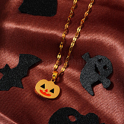 Colliers avec pendentif citrouille d'Halloween en acier inoxydable 304 émaillé et chaîne à dapper&nbsp;DY1462