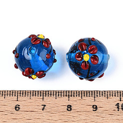 手作りのランプワークエナメルビーズ  花の丸  ブルー  16.5~19mm  穴：1.6mm&nbsp;X1-LAMP-T023-23B