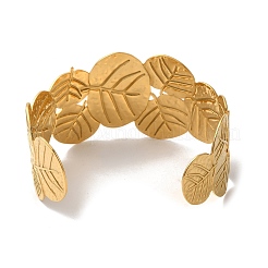 Открытые браслеты-манжеты из нержавеющей стали с листочками для женщин BJEW-G719-17G