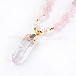 Натуральный розовый кварц и натуральный кристалл из кварцевого подвесного ожерелья NJEW-I220-03
