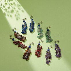 天然石のチップとランプワークのナザールボンジュウクラスター ダングル スタッド イヤリング  女性用304ステンレススチールロングドロップイヤリング  66mm  ピン：0.8mm&nbsp;EJEW-JE05040