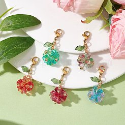 5個の花のアクリルとガラスのペンダント装飾  バッグのキーホルダー用のロブスター クロー留め具飾り  ミックスカラー  35mm&nbsp;HJEW-TA00178