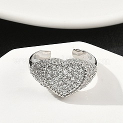 Кольца-манжеты в форме сердца из латуни с микропаве из кубического циркония для женщин RJEW-A069-11P-01