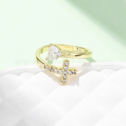 Манжеты из латуни с микро паве кубический цирконий для женщин RJEW-L334-04G