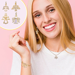 12 шт. 4 стиля латунных подвесок с микропаве из кубического циркония&nbsp;KK-GA0001-73G