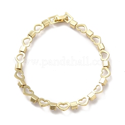 Железный браслет с сердцем и квадратными звеньями с кубическим цирконием BJEW-I300-02G