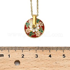 Плоские круглые эмалевые ожерелья из нержавеющей стали 304 для женщин&nbsp;NJEW-Q028-01C-G