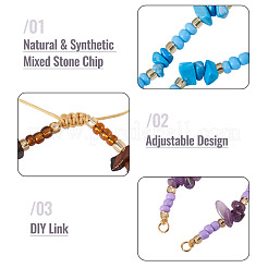 10 Stück 10 Stile natürliche & synthetische gemischte Steinsplitter & Glasperlen geflochtene Armbandherstellung&nbsp;AJEW-TA00055