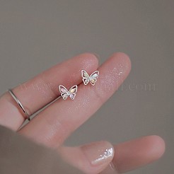 女性のための真鍮の蝶のスタッドピアス  プラチナ  7x7mm&nbsp;BUER-PW0001-005