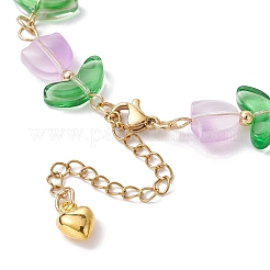Bracciale con perline di fiori di tulipano in vetro con fermagli in acciaio inossidabile 304&nbsp;BJEW-JB09959-01