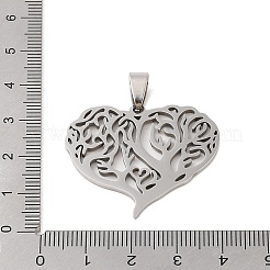 変色しない201ステンレススチールペンダント  ホローハートチャーム  ステンレス鋼色  30.5x35.5x1.5mm  穴：8x5mm&nbsp;STAS-S126-08P