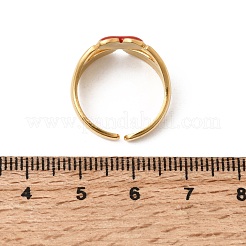304ステンレススチール製エナメルカフオープンリング  手と心  ゴールドカラー  レッド  11.5mm  usサイズ6（16.5mm）&nbsp;RJEW-E299-01B-G