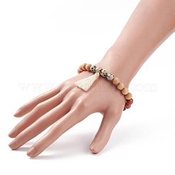 Bracelet extensible de perles rondes en jaspe rouge naturel&nbsp;BJEW-JB08404