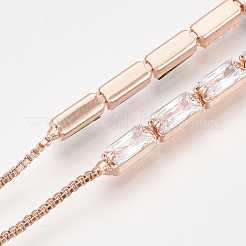 Bracciali scorrevoli in ottone con zirconi cubici regolabili&nbsp;BJEW-S142-01A-RG