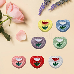 56 шт. 7-х цветные пуговицы из смолы в форме сердца с цветочным узором&nbsp;CRES-CY0001-01