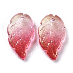 ベーキングペイントガラスペンダント  ツートン  グリッター金粉付き  葉  レッド  17.5x10x2.9mm  穴：1.2mm&nbsp;EGLA-M027-02A-02