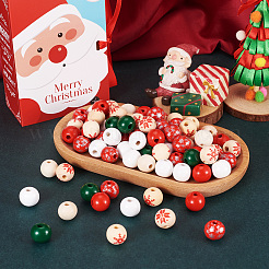 140 шт. В 7 стилях расписные европейские бусины из натурального дерева WOOD-TA0001-65