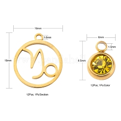 24 шт. 12-х цветные подвески из нержавеющей стали 303 со стразами STAS-LS0001-30